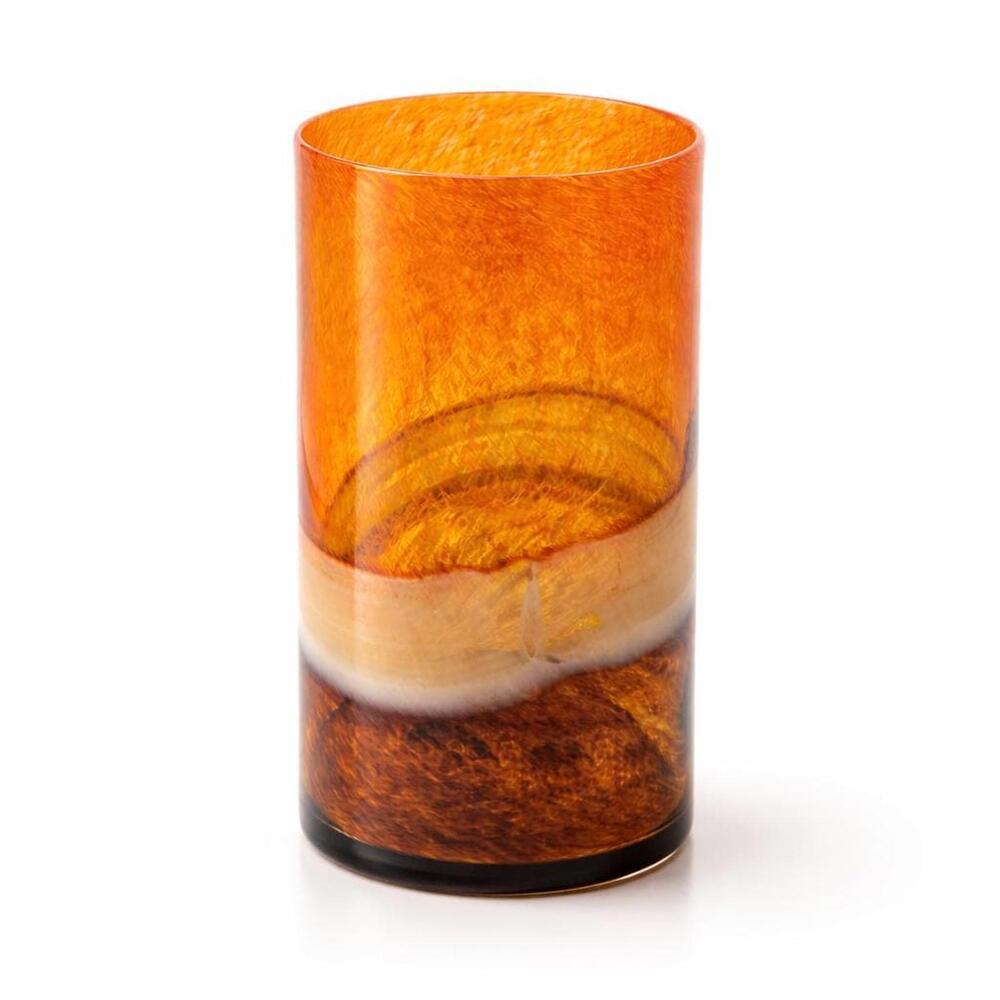 Vintage Art Glass 10” Cylinder Vase | Amber & Orange Handblown Glass
